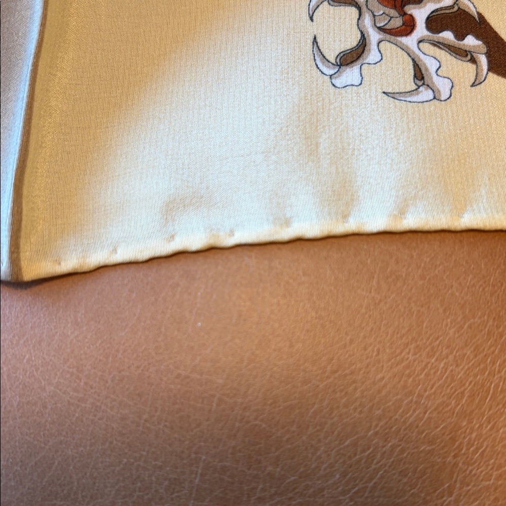 Silk Italy Elegant Brown and Cream Decorative Scarf. 35” square - Picture 5 of 6